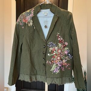 Sundance Floral Embroidered Green Blazer